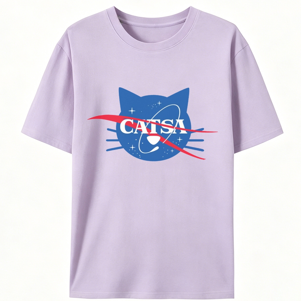 CATSA NASA Parody Cat Retro Designed for Women - Slim Fit Cotton Tee
