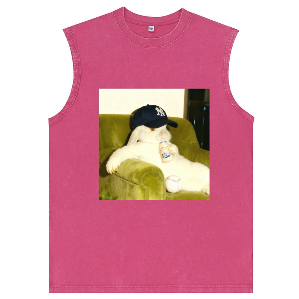 Baseball Rabbit No Bat NY Yankees Retro Washed Tank Top