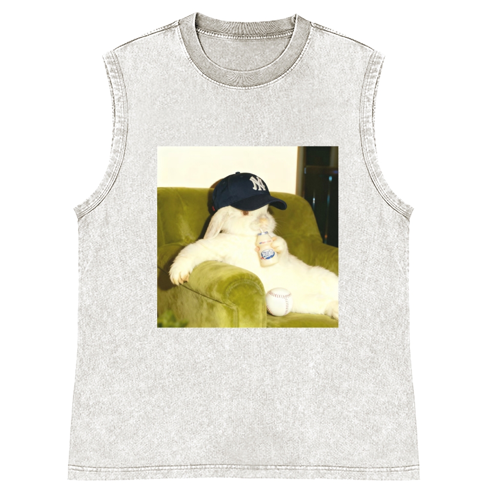 Baseball Rabbit No Bat NY Yankees Retro Washed Tank Top