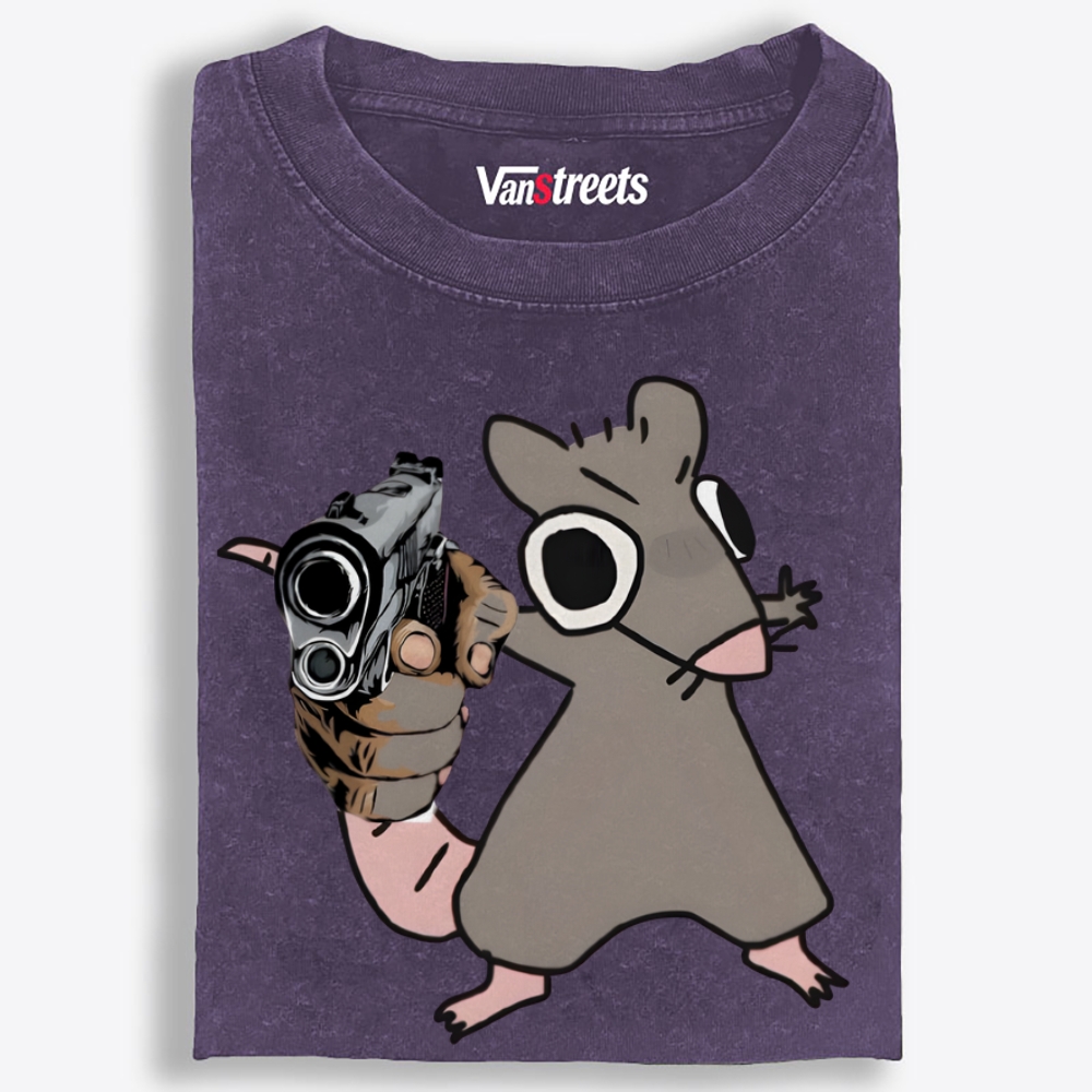 Tough Mouse With A Gun Retro Washed T-Shirt | 100% Cotton | Streetwear Essential