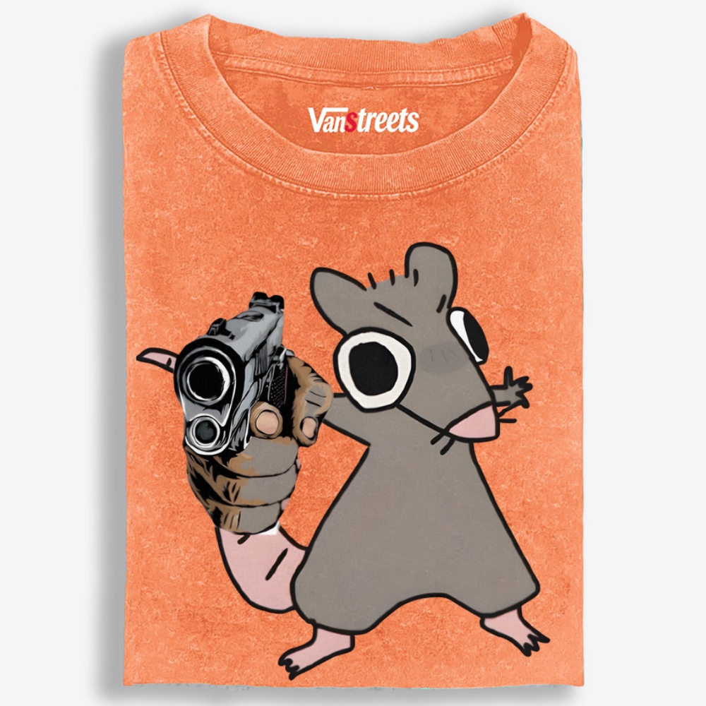 Tough Mouse With A Gun Retro Washed T-Shirt | 100% Cotton | Streetwear Essential