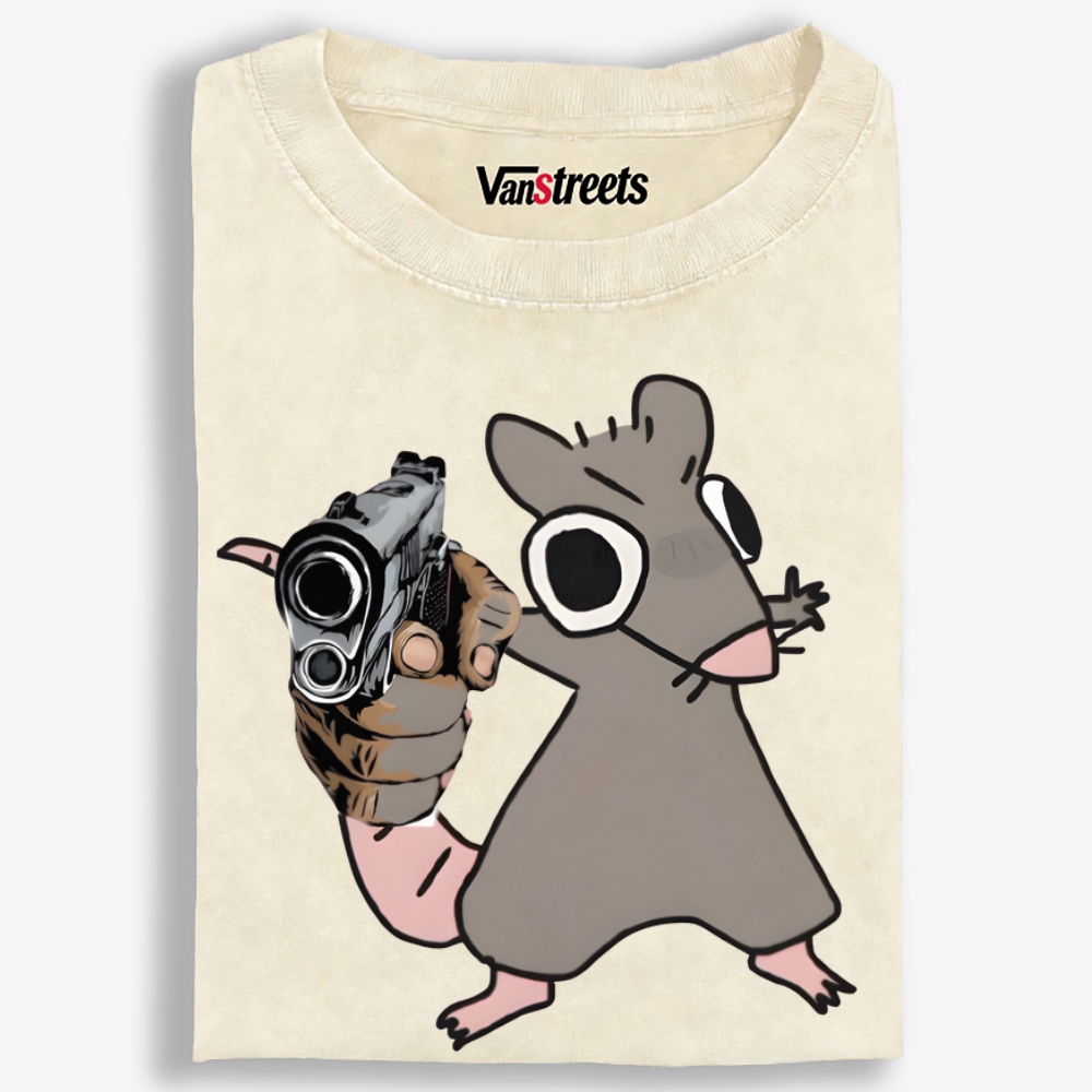 Tough Mouse With A Gun Retro Washed T-Shirt | 100% Cotton | Streetwear Essential