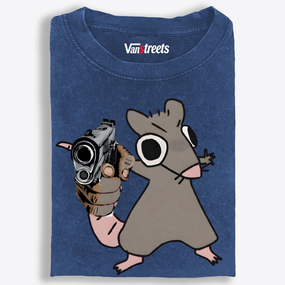 Tough Mouse With A Gun Retro Washed T-Shirt | 100% Cotton | Streetwear Essential