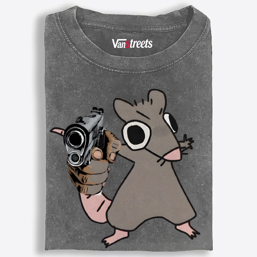Tough Mouse With A Gun Retro Washed T-Shirt | 100% Cotton | Streetwear Essential