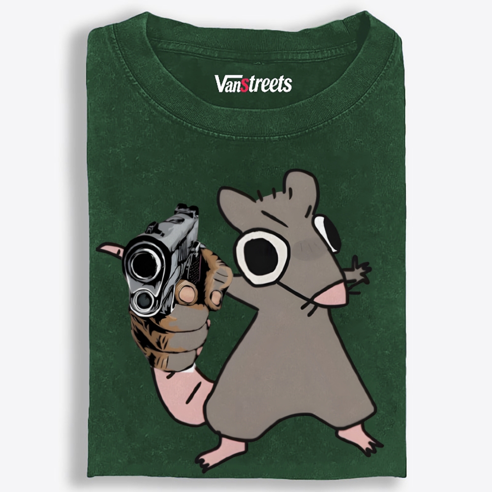 Tough Mouse With A Gun Retro Washed T-Shirt | 100% Cotton | Streetwear Essential