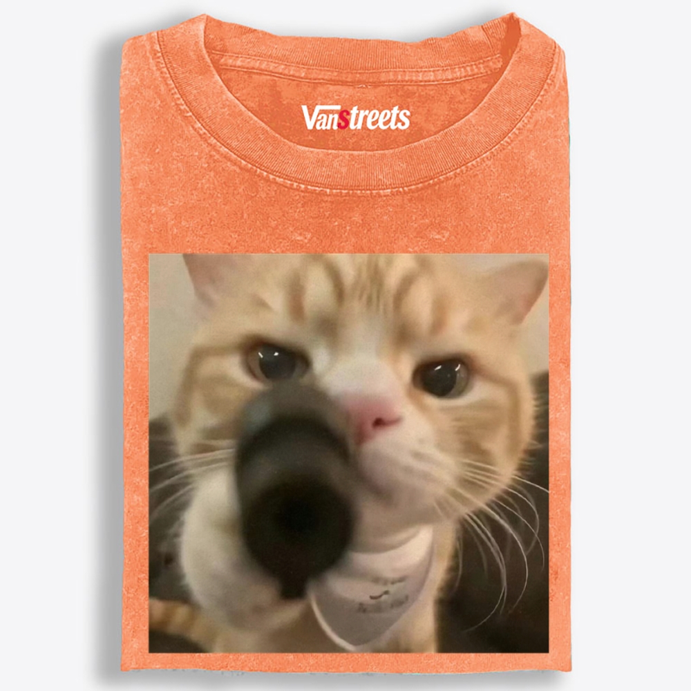 Cat With A Gun Retro Washed T-Shirt | 100% Cotton | Streetwear Essential
