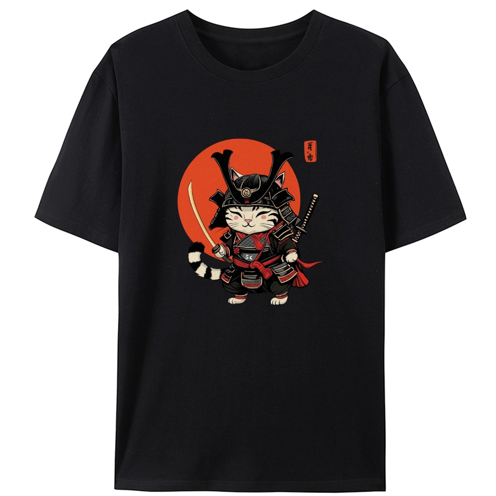 Japanese Samurai Cat Retro Designed for Women - Slim Fit Cotton Tee