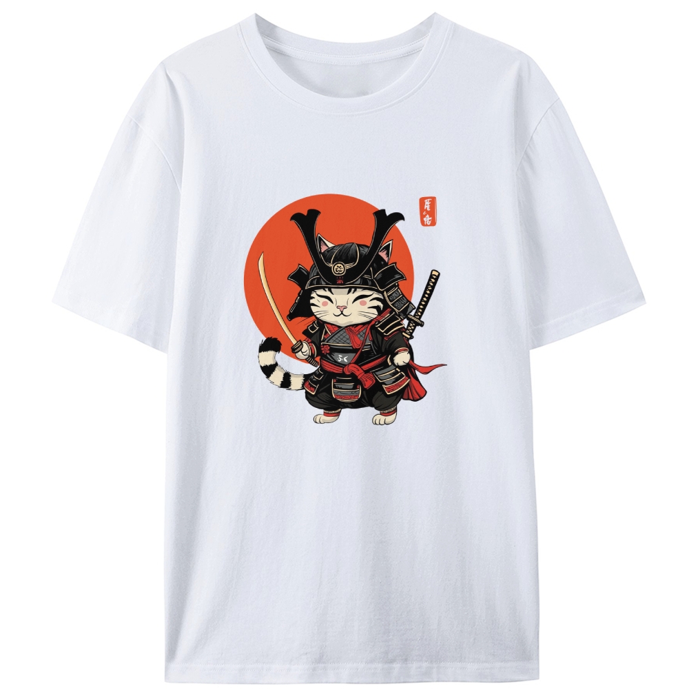 Japanese Samurai Cat Retro Designed for Women - Slim Fit Cotton Tee