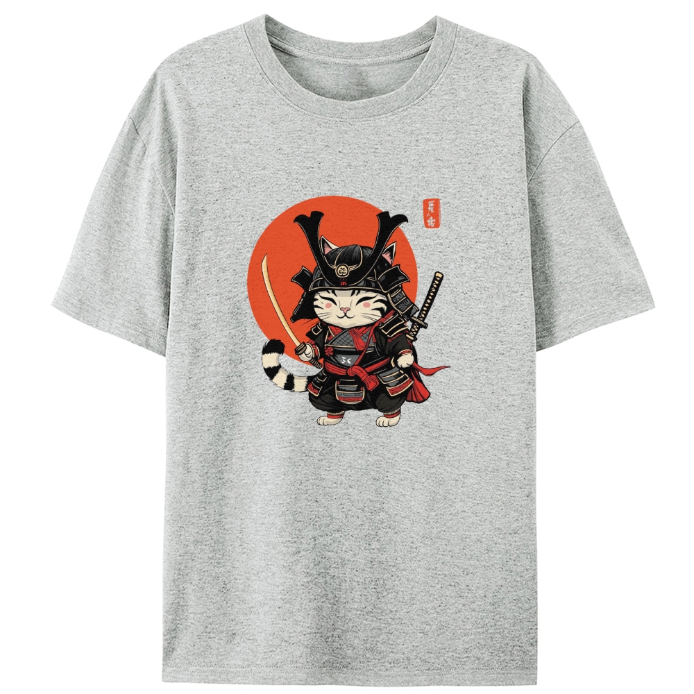Japanese Samurai Cat Retro Designed for Women - Slim Fit Cotton Tee