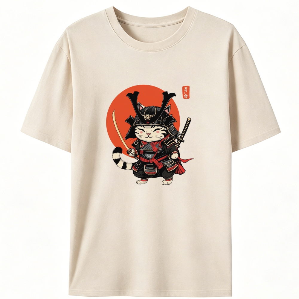 Japanese Samurai Cat Retro Designed for Women - Slim Fit Cotton Tee