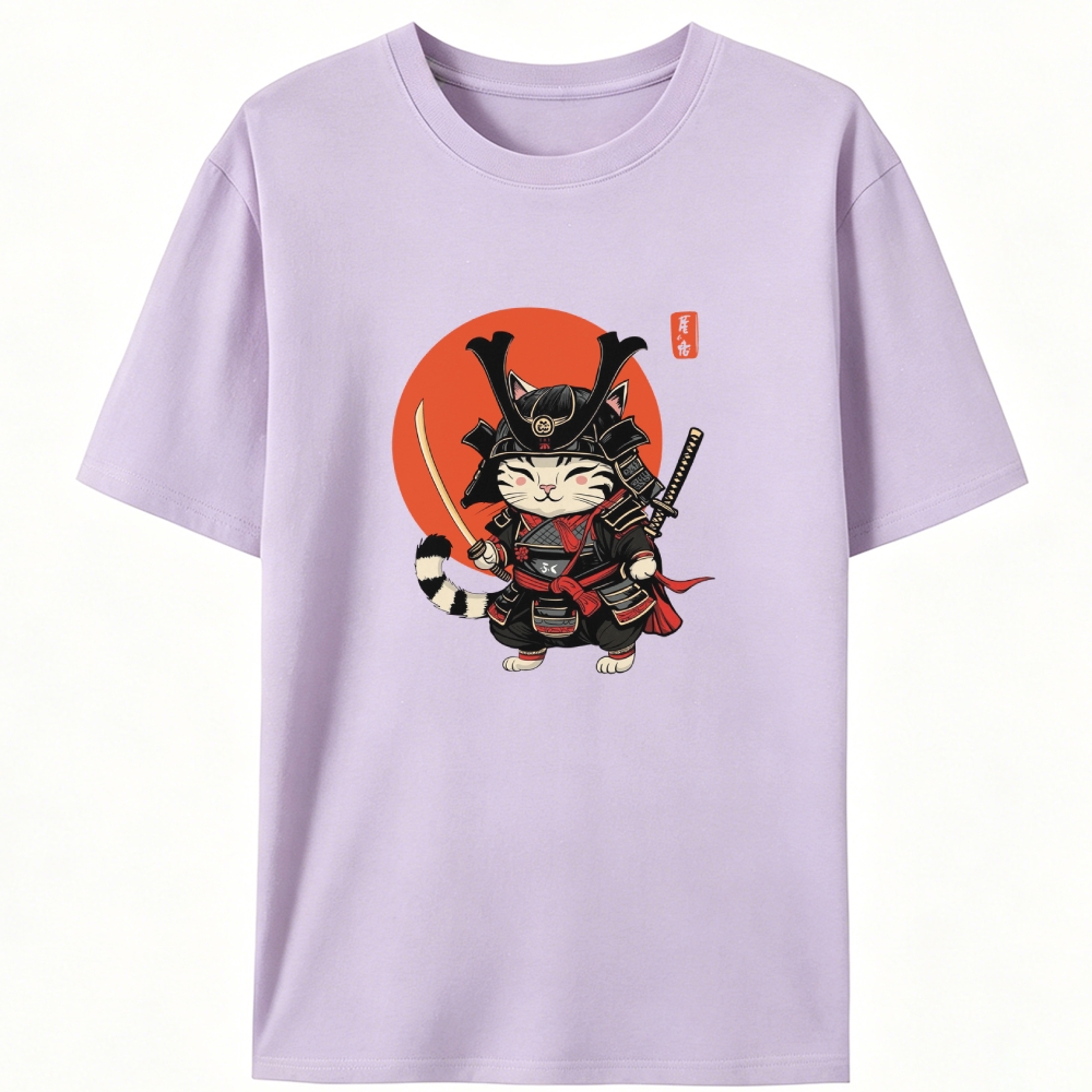 Japanese Samurai Cat Retro Designed for Women - Slim Fit Cotton Tee