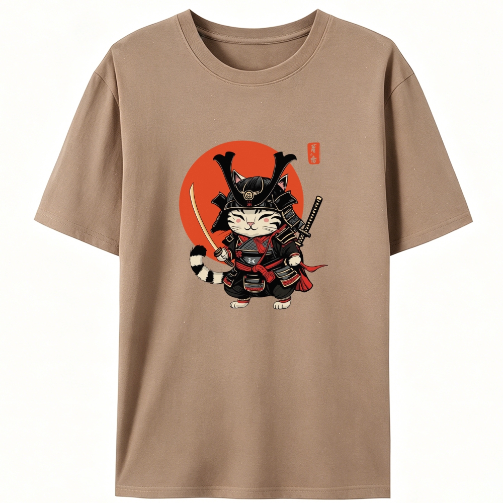 Japanese Samurai Cat Retro Designed for Women - Slim Fit Cotton Tee