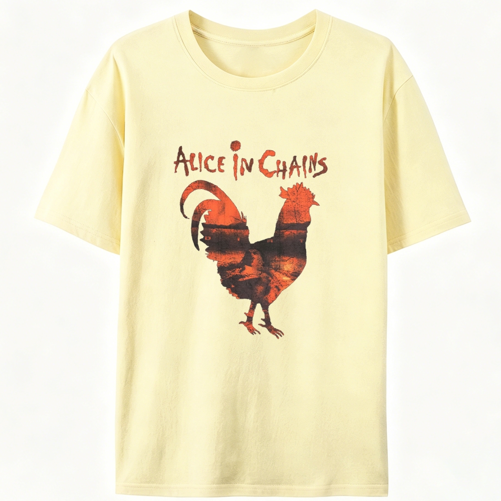 Alice in Chains Rooster Logo Retro Designed for Women - Slim Fit Cotton Tee