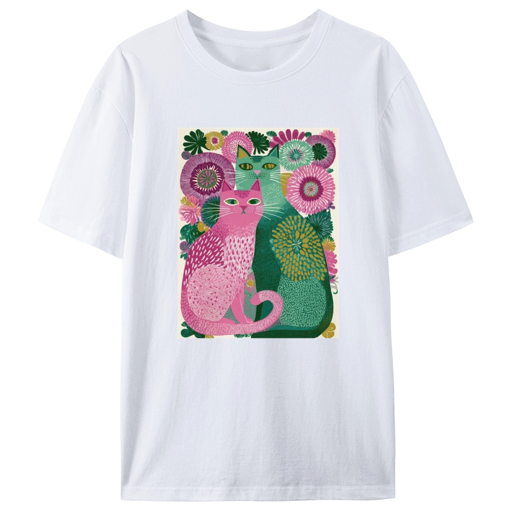 Floral Cats Retro Designed for Women - Slim Fit Cotton Tee