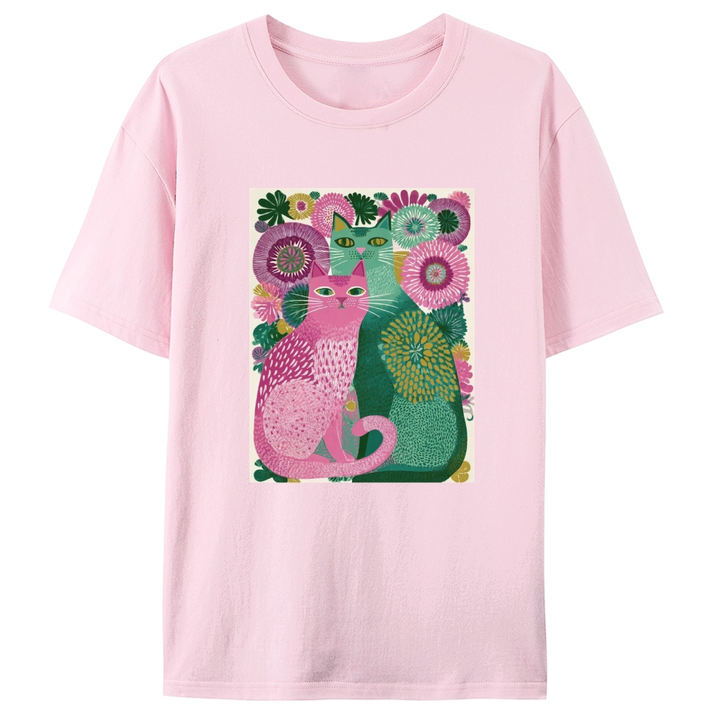 Floral Cats Retro Designed for Women - Slim Fit Cotton Tee
