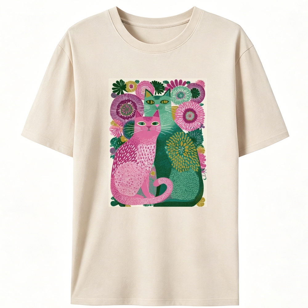 Floral Cats Retro Designed for Women - Slim Fit Cotton Tee