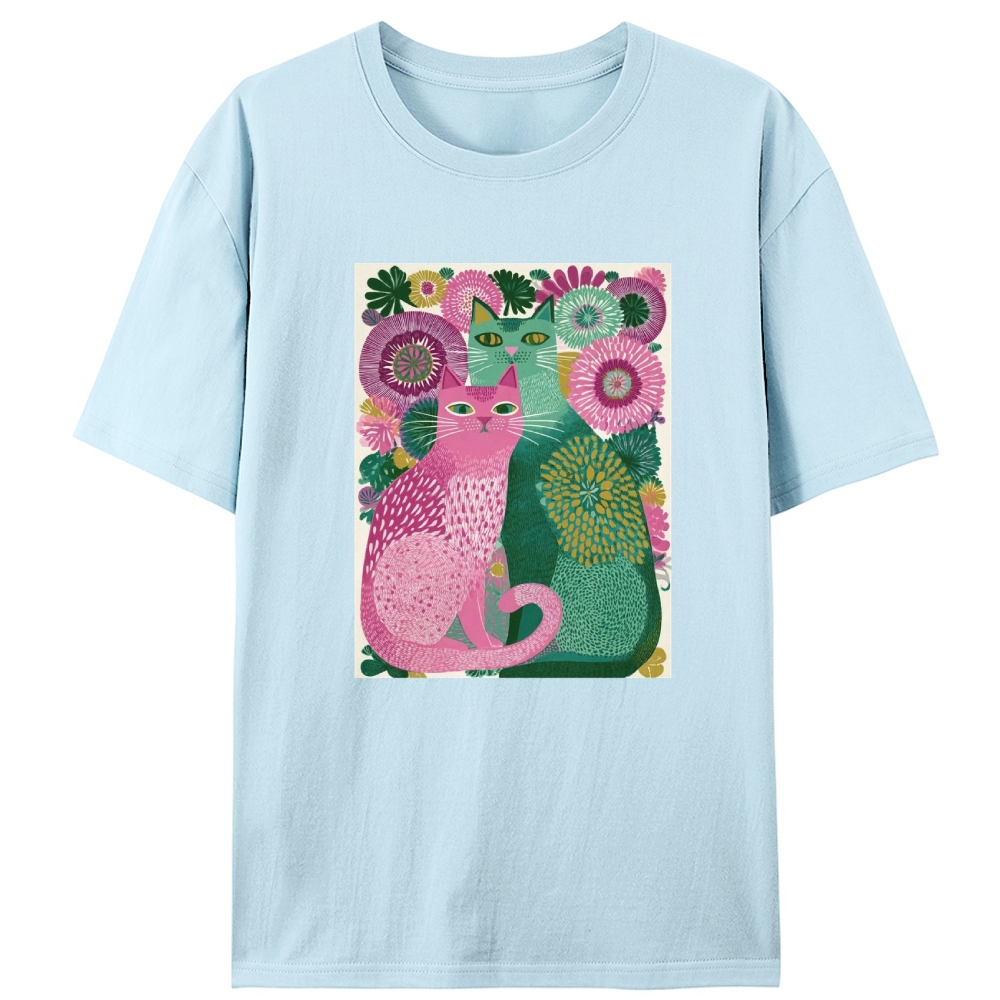 Floral Cats Retro Designed for Women - Slim Fit Cotton Tee