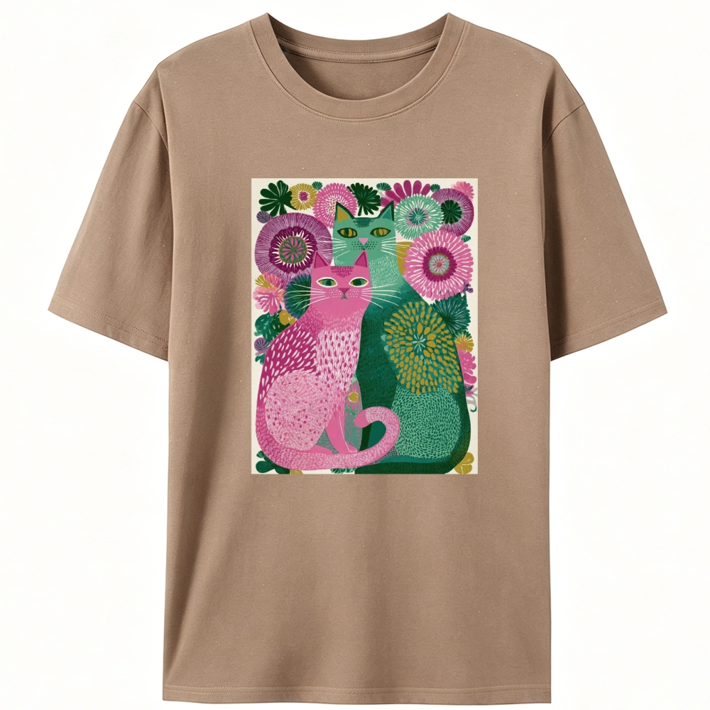 Floral Cats Retro Designed for Women - Slim Fit Cotton Tee