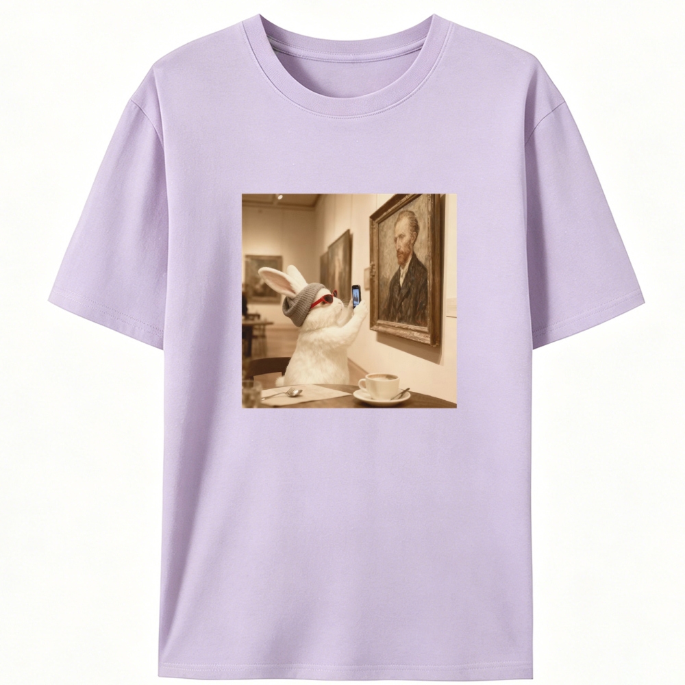 Art Bunny Taking Selfie With Van Gogh Meme Retro Designed for Women - Slim Fit Cotton Tee