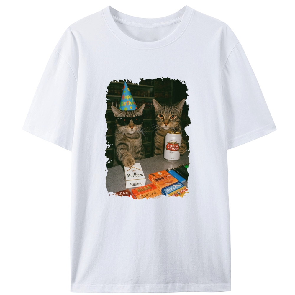 Birthday Party Cats Marlboro Beer Vintage Designed for Women - Slim Fit Cotton Tee