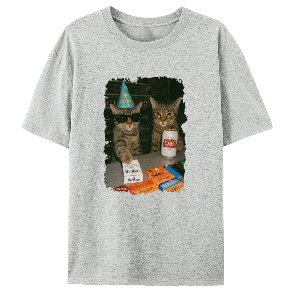 Birthday Party Cats Marlboro Beer Vintage Designed for Women - Slim Fit Cotton Tee