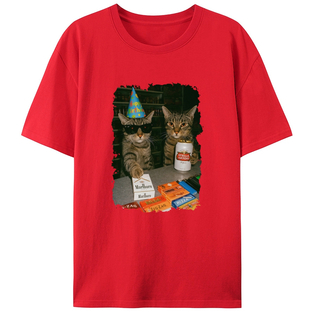 Birthday Party Cats Marlboro Beer Vintage Designed for Women - Slim Fit Cotton Tee