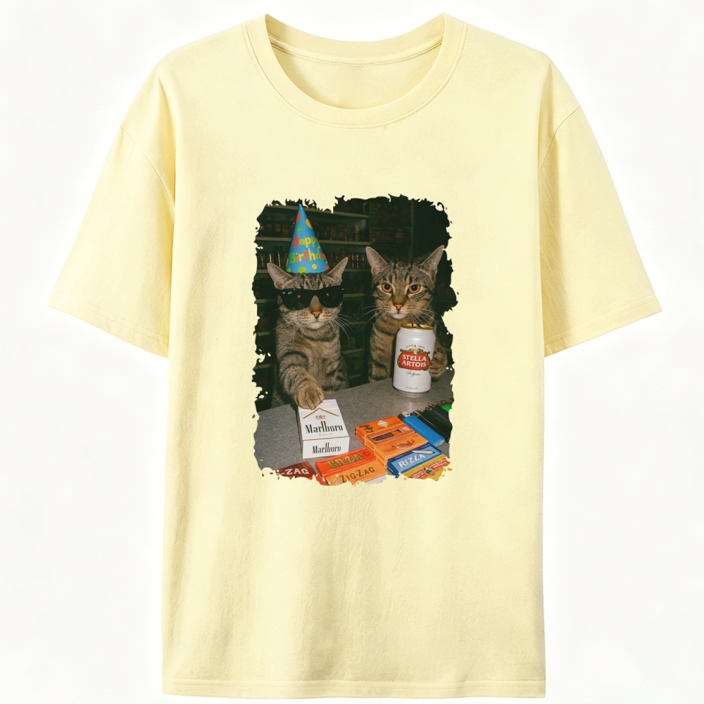Birthday Party Cats Marlboro Beer Vintage Designed for Women - Slim Fit Cotton Tee