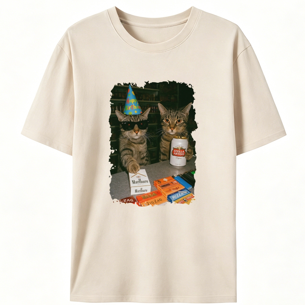 Birthday Party Cats Marlboro Beer Vintage Designed for Women - Slim Fit Cotton Tee