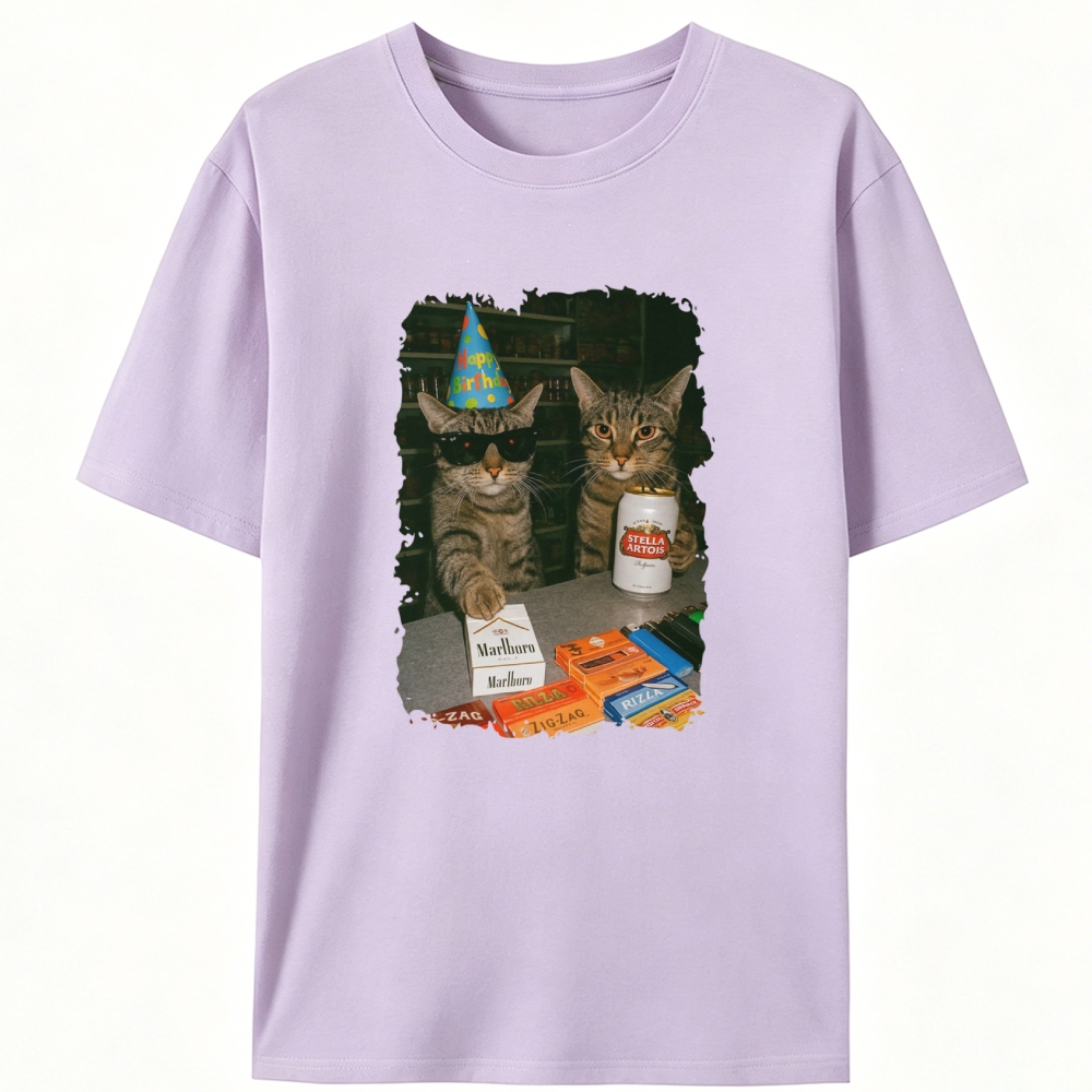 Birthday Party Cats Marlboro Beer Vintage Designed for Women - Slim Fit Cotton Tee