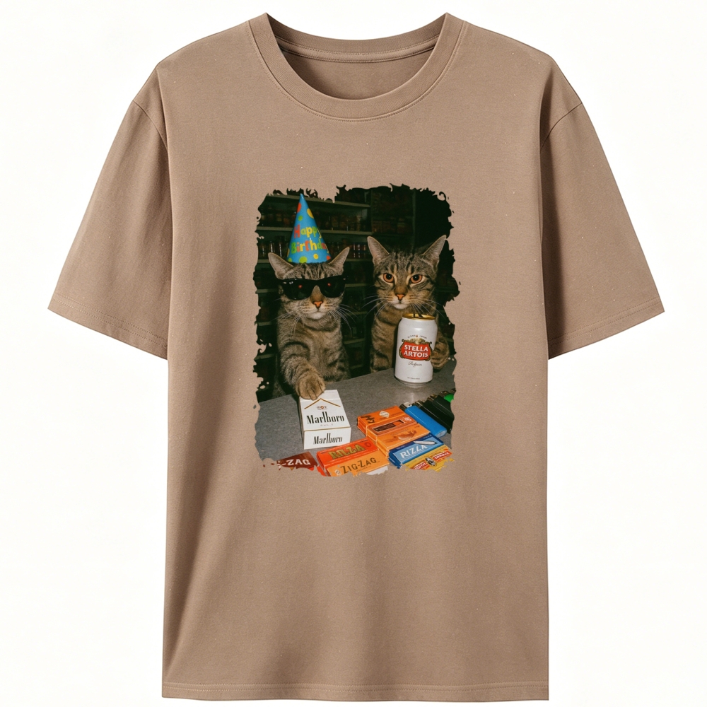 Birthday Party Cats Marlboro Beer Vintage Designed for Women - Slim Fit Cotton Tee