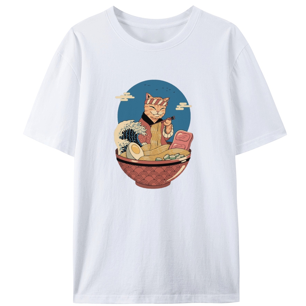 Japanese Ramen Cat Retro Designed for Women - Slim Fit Cotton Tee