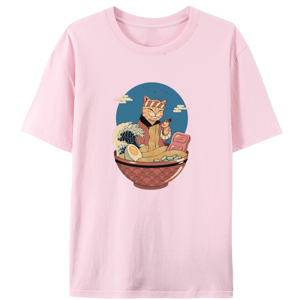 Japanese Ramen Cat Retro Designed for Women - Slim Fit Cotton Tee