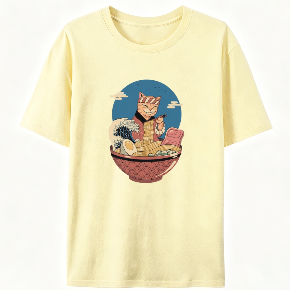 Japanese Ramen Cat Retro Designed for Women - Slim Fit Cotton Tee