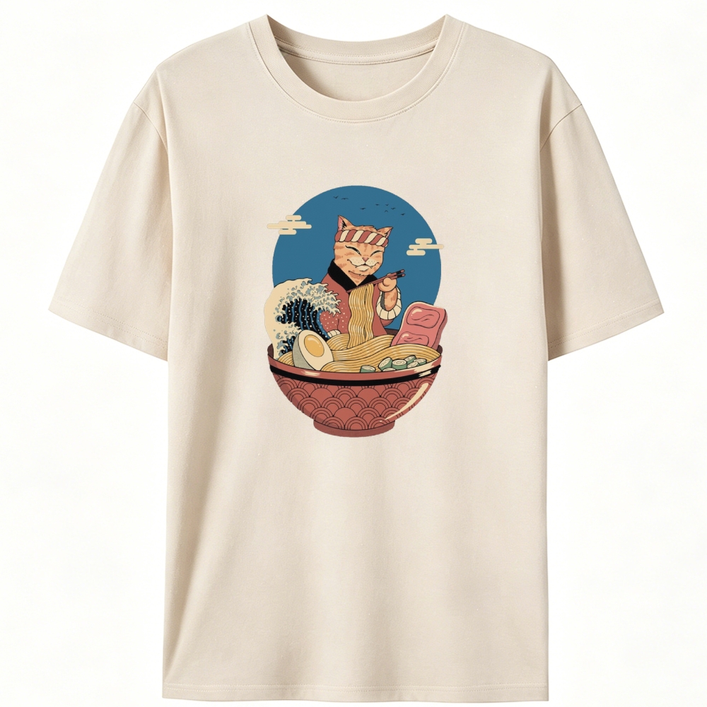 Japanese Ramen Cat Retro Designed for Women - Slim Fit Cotton Tee