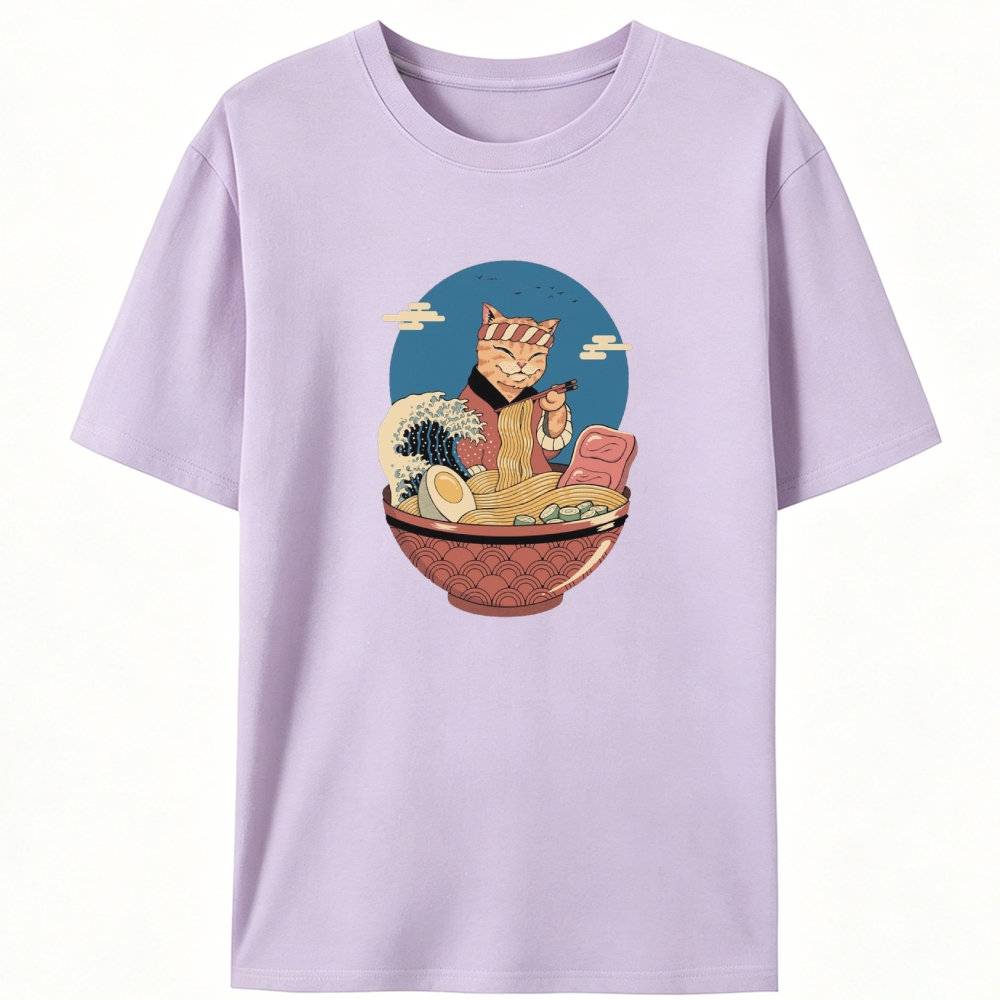 Japanese Ramen Cat Retro Designed for Women - Slim Fit Cotton Tee