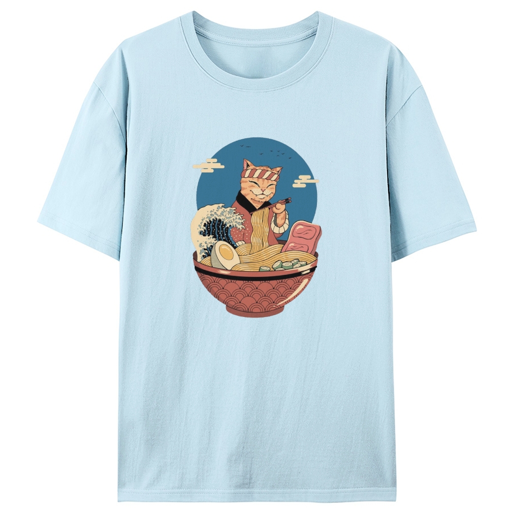 Japanese Ramen Cat Retro Designed for Women - Slim Fit Cotton Tee