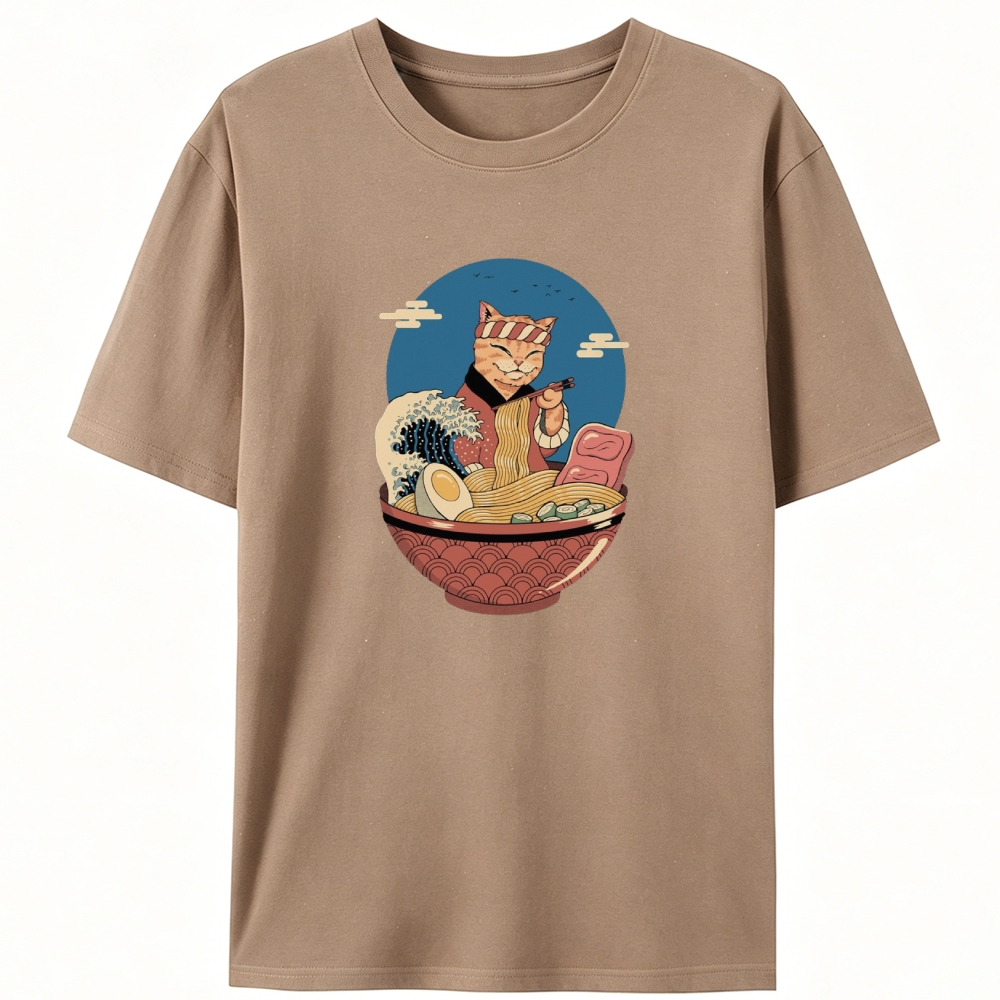 Japanese Ramen Cat Retro Designed for Women - Slim Fit Cotton Tee