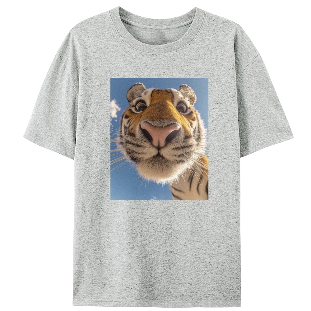 Cute Tiger Close Up Selfie Surprised Meme Retro Designed for Women - Slim Fit Cotton Tee
