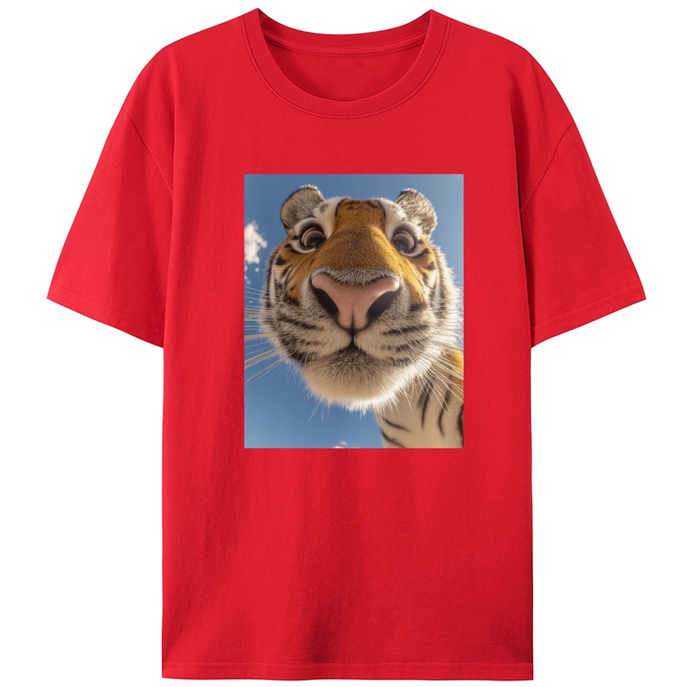 Cute Tiger Close Up Selfie Surprised Meme Retro Designed for Women - Slim Fit Cotton Tee