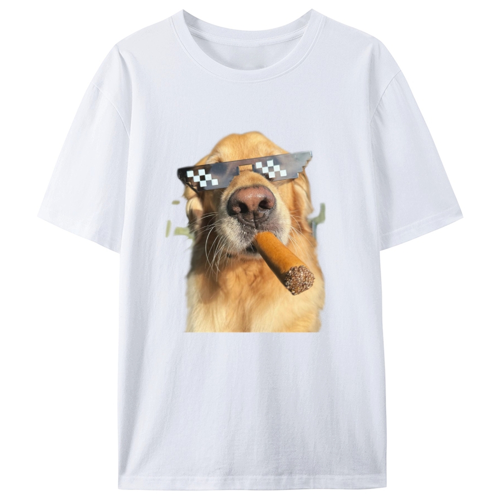 Pixel Sunglasses Golden Retriever Cigar Retro Designed for Women - Slim Fit Cotton Tee