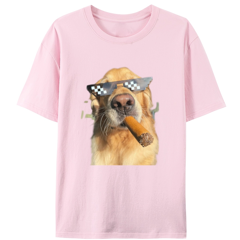 Pixel Sunglasses Golden Retriever Cigar Retro Designed for Women - Slim Fit Cotton Tee