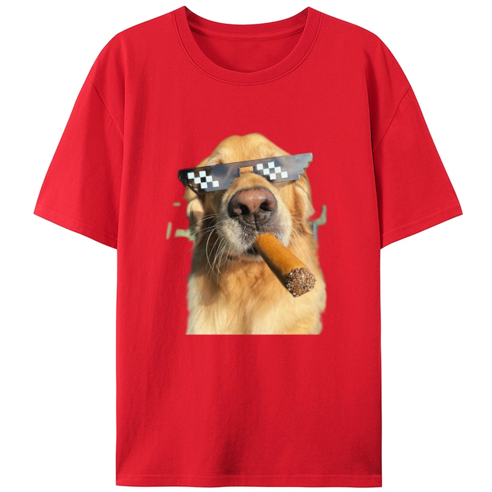Pixel Sunglasses Golden Retriever Cigar Retro Designed for Women - Slim Fit Cotton Tee