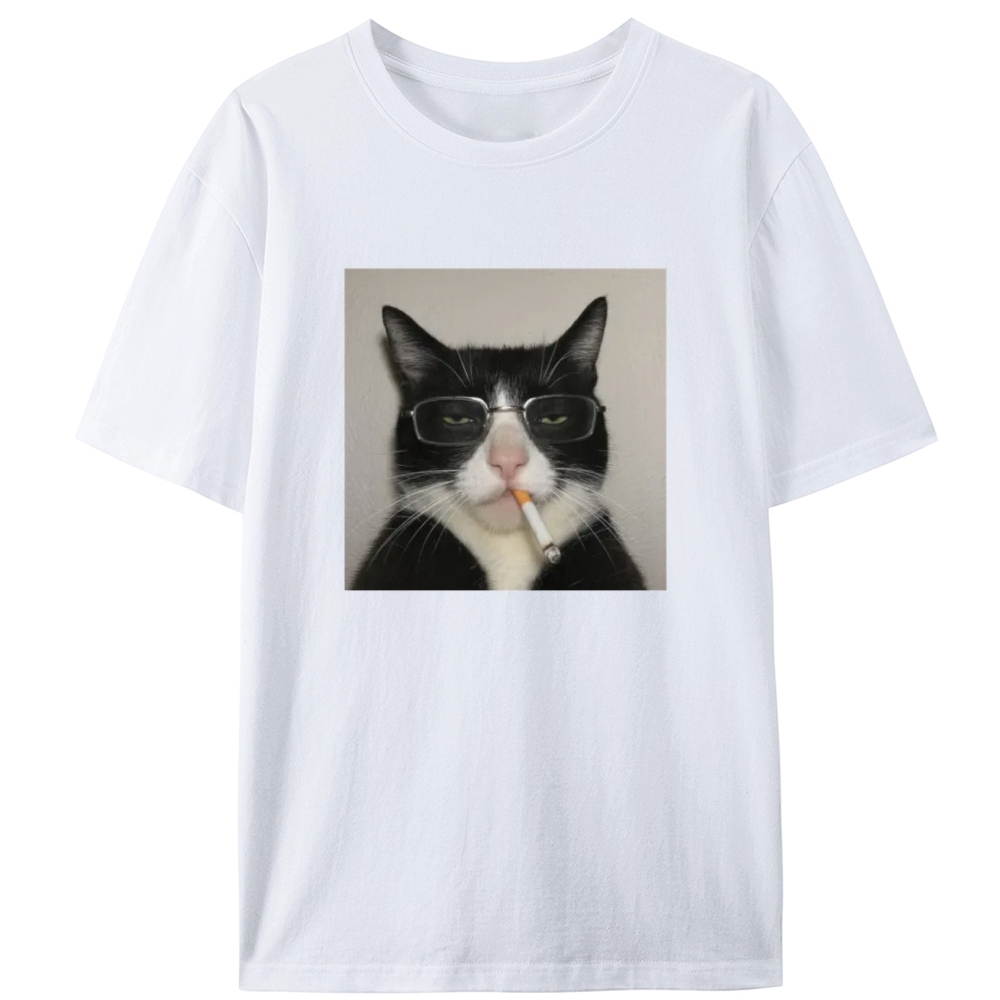 Glasses Cigarette Cat Boss Retro Designed for Women - Slim Fit Cotton Tee