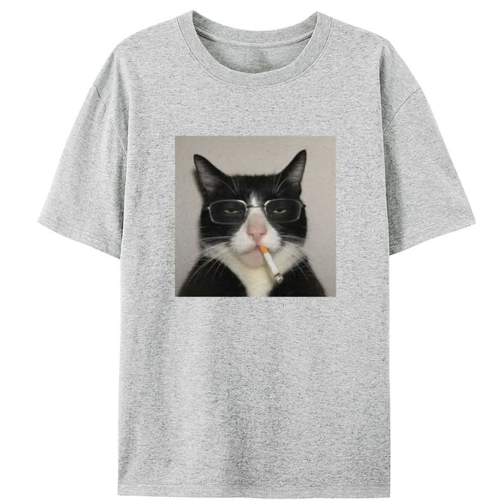 Glasses Cigarette Cat Boss Retro Designed for Women - Slim Fit Cotton Tee
