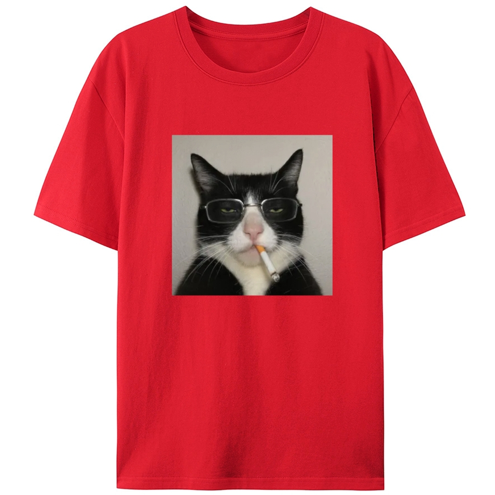 Glasses Cigarette Cat Boss Retro Designed for Women - Slim Fit Cotton Tee
