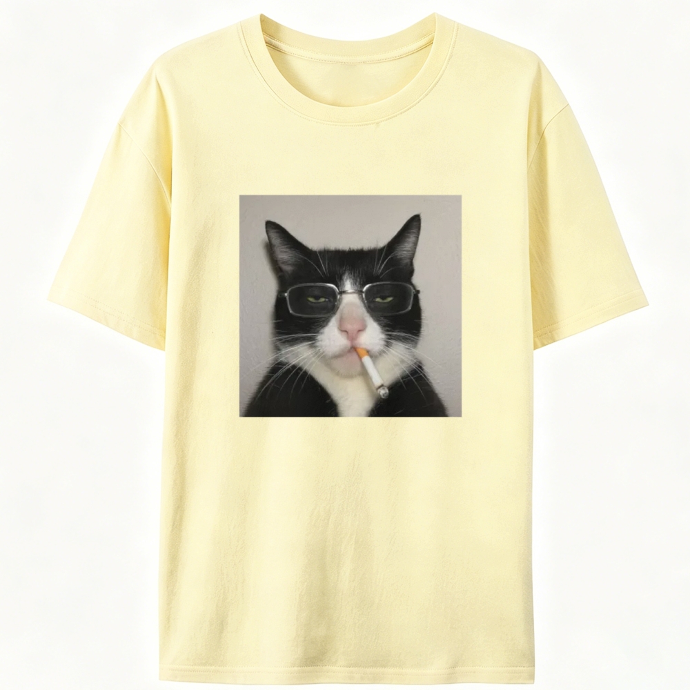 Glasses Cigarette Cat Boss Retro Designed for Women - Slim Fit Cotton Tee