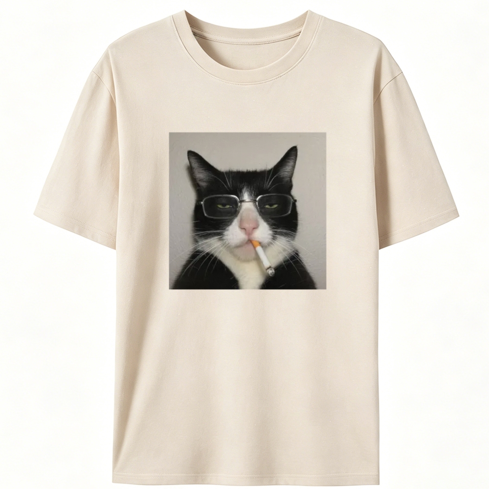 Glasses Cigarette Cat Boss Retro Designed for Women - Slim Fit Cotton Tee