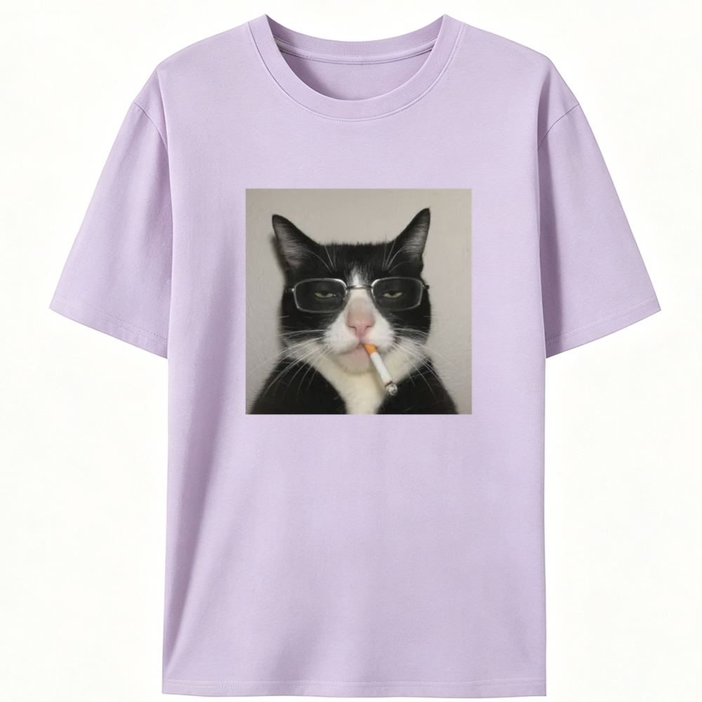 Glasses Cigarette Cat Boss Retro Designed for Women - Slim Fit Cotton Tee