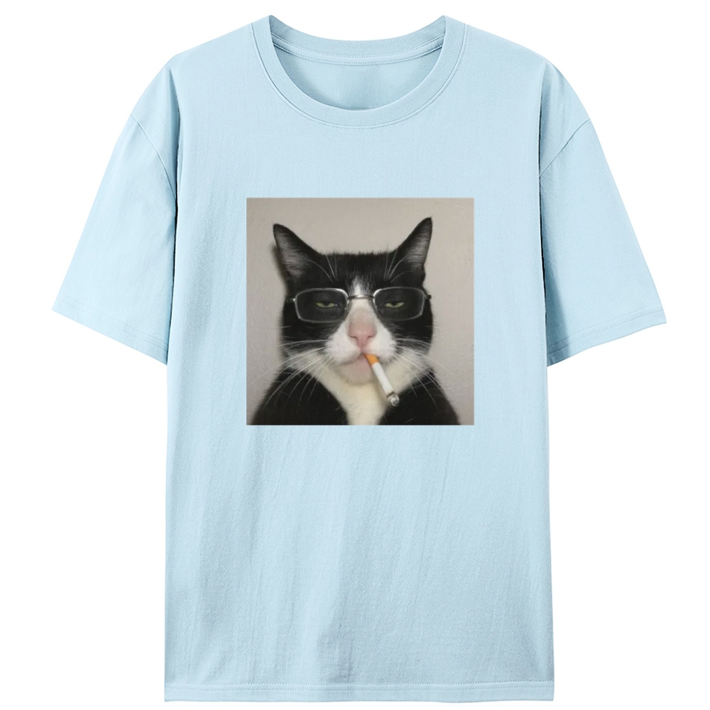 Glasses Cigarette Cat Boss Retro Designed for Women - Slim Fit Cotton Tee