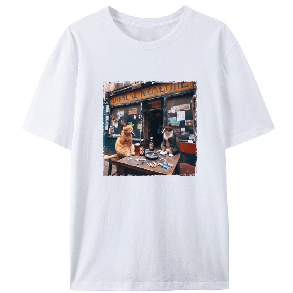 Bar Cats Smoking & Drinking Vintage Designed for Women - Slim Fit Cotton Tee